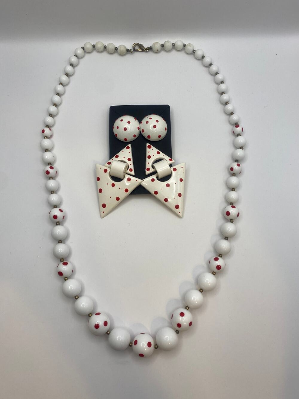 Vintage 80s Polka Dot Jewelry Set Red White New Wave Memphis Statement